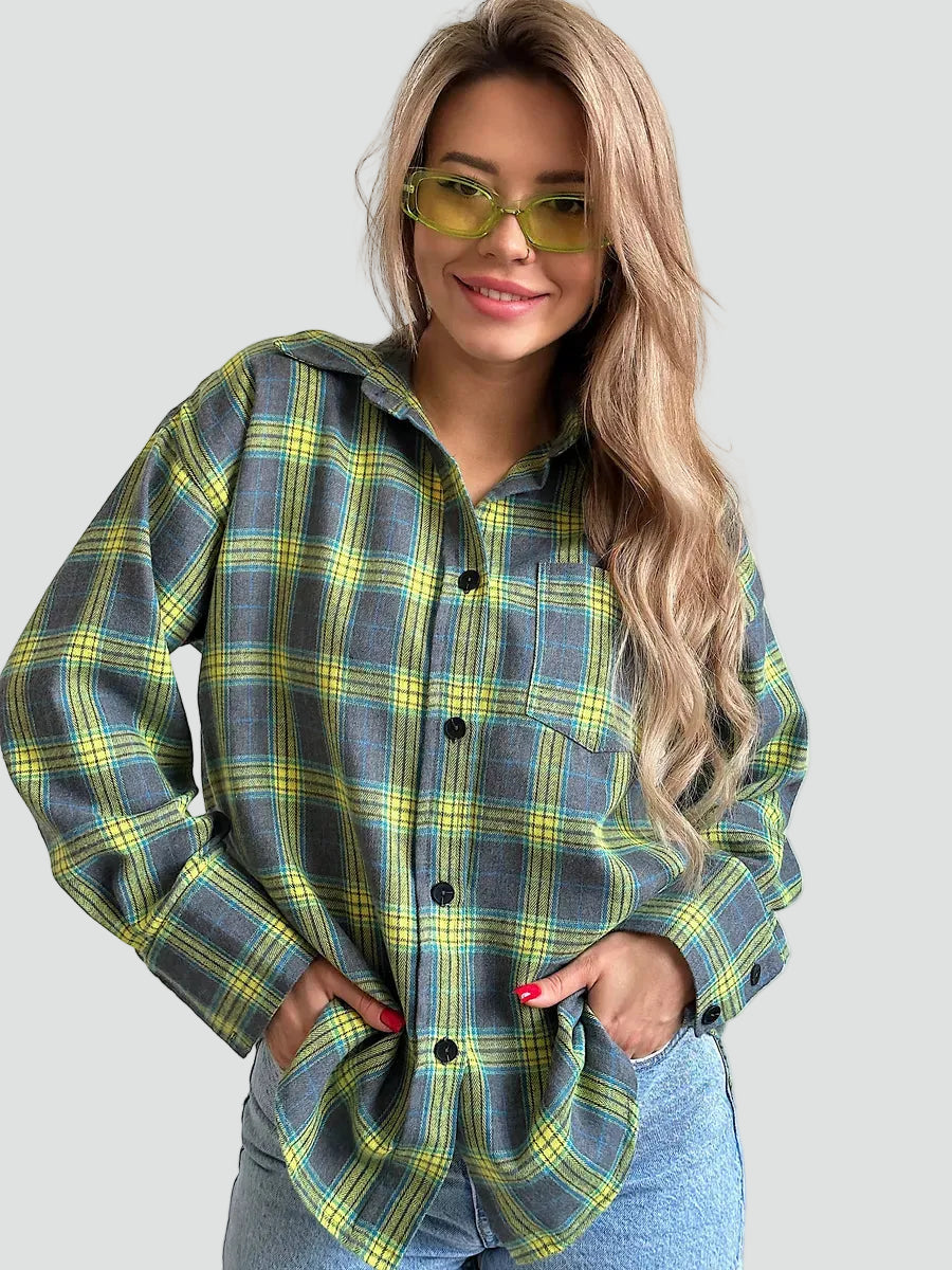 Chemise en flanelle oversize à carreaux pour femme, automne