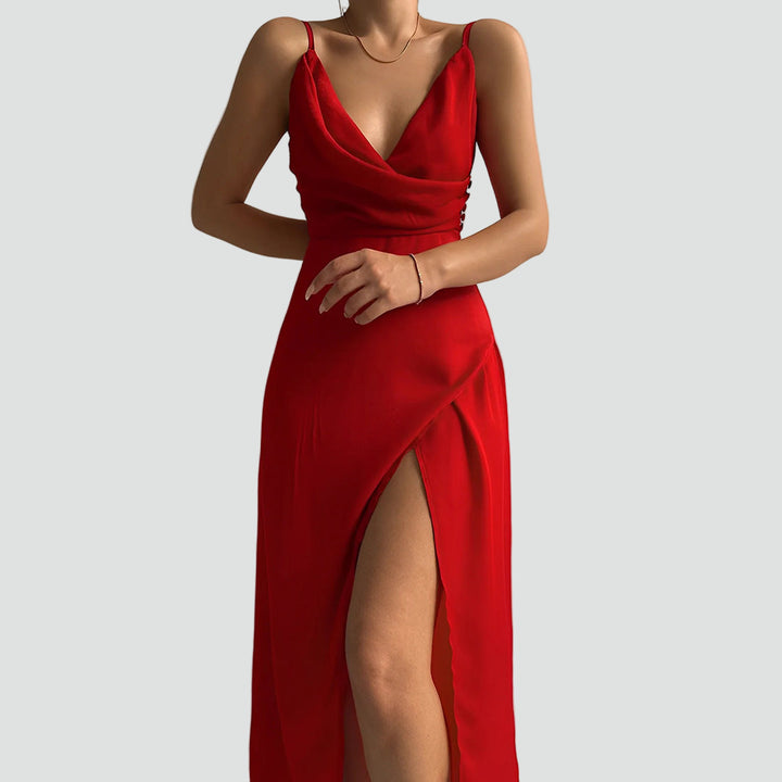 Elegant long cocktail evening dress with slit
