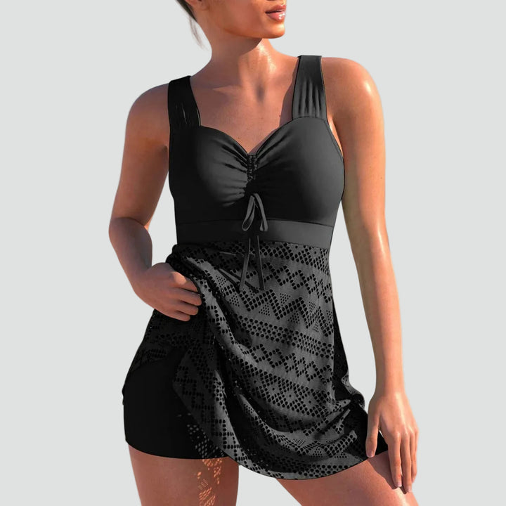 Tankini amincissant avec short et jupe ajourée grande taille