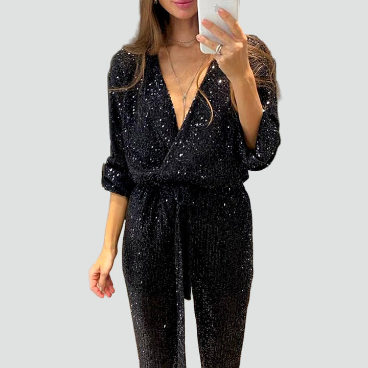 Combinaison de fête en brocart pour femme avec ceinture