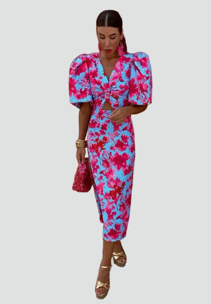 Robe féminine élégante et sensuelle à manches bouffantes