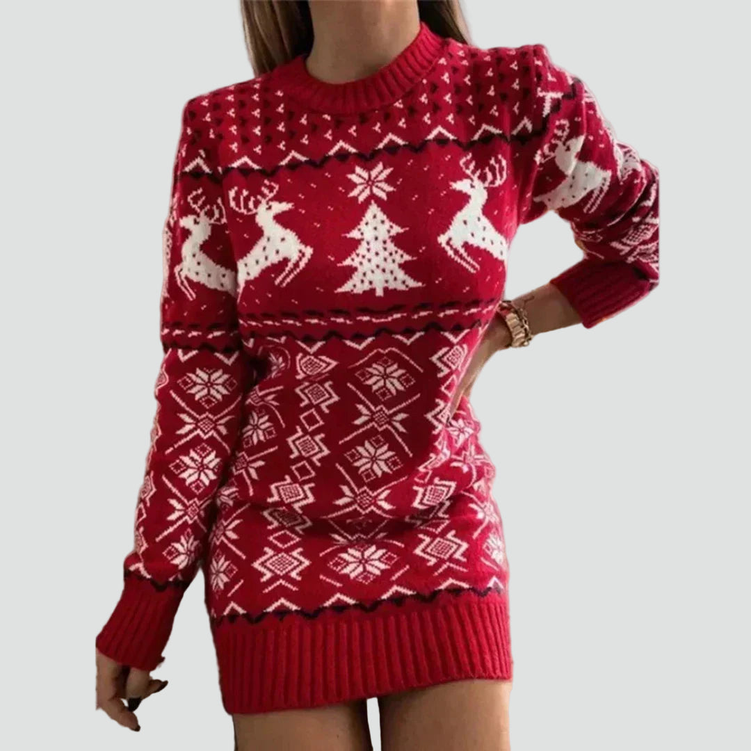 Robe-pull de Noël en maille avec des rennes