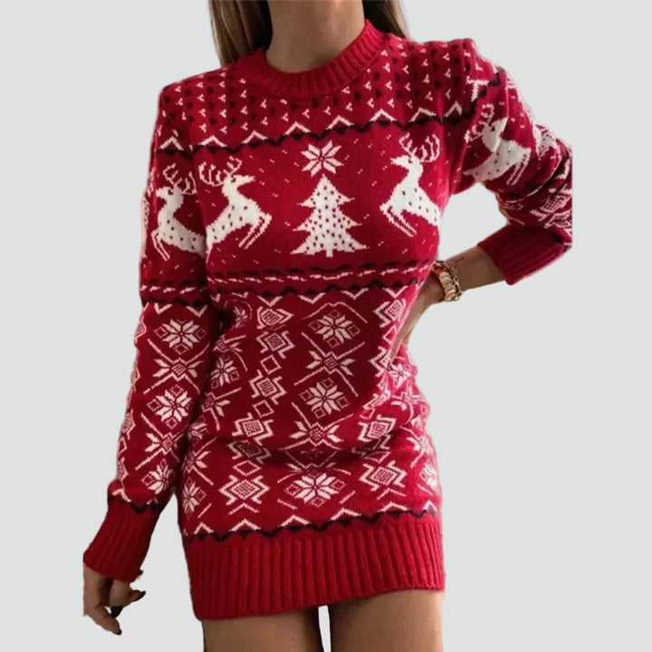 Robe-pull de Noël en maille avec des rennes