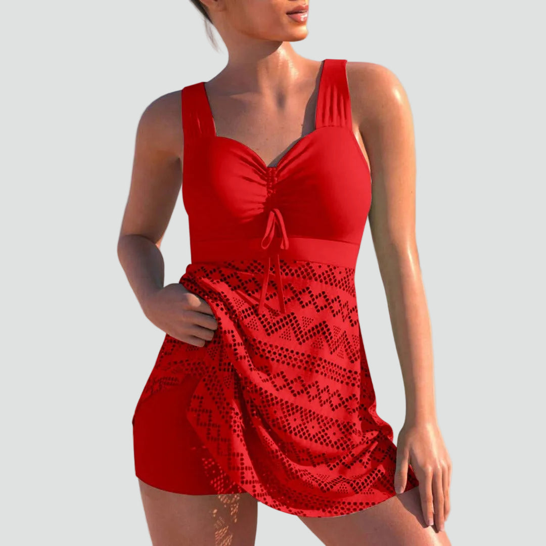Tankini amincissant avec short et jupe ajourée grande taille