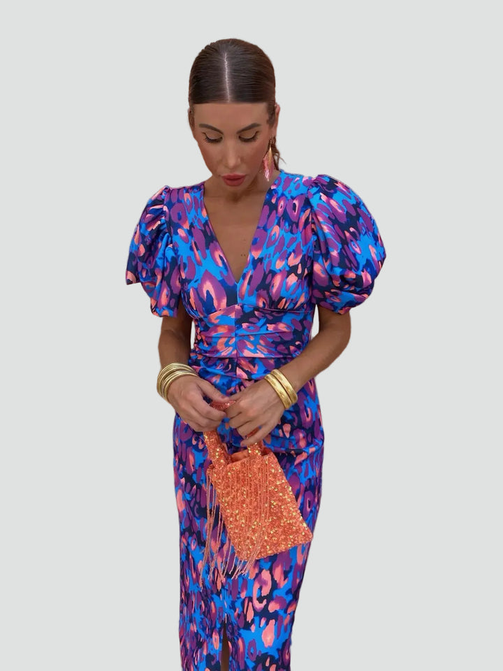 Robe féminine élégante et sensuelle à manches bouffantes