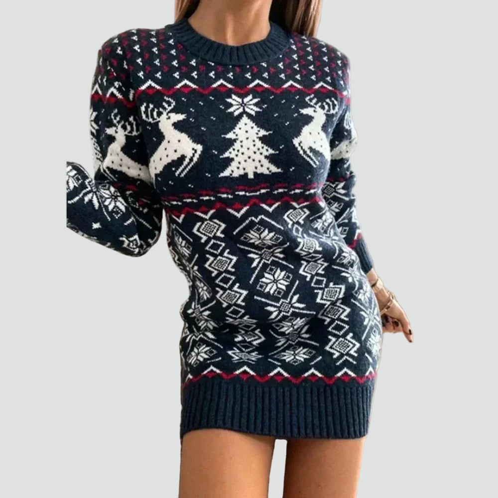 Gebreide kerstjurk met rendieren