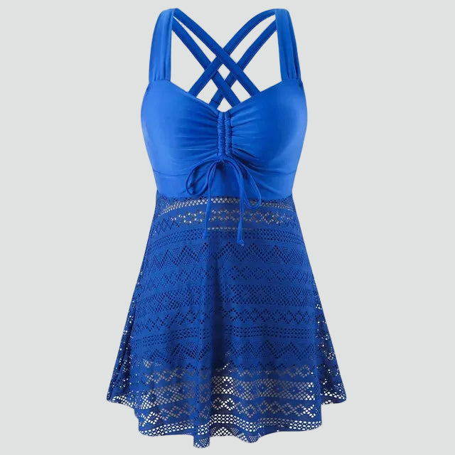 Tankini amincissant avec short et jupe ajourée grande taille