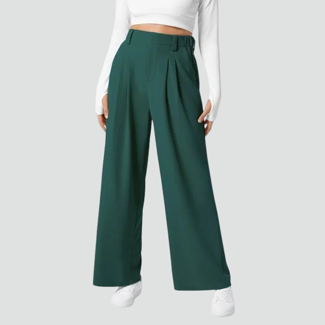 Pantalon féminin élégant et extensible à jambes larges avec taille haute
