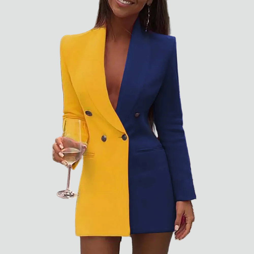 Robe mini blazer bicolore ajustée élégante pour soirée