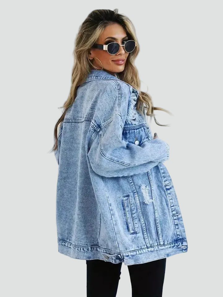Oversized dames spijkerjack met slijtage voor dagelijks gebruik