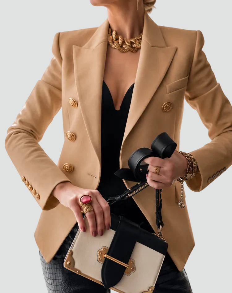 Veste à double boutonnage pour femme avec boutons décoratifs élégante