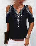 Trendy damestop met V-hals en glitterpatroon