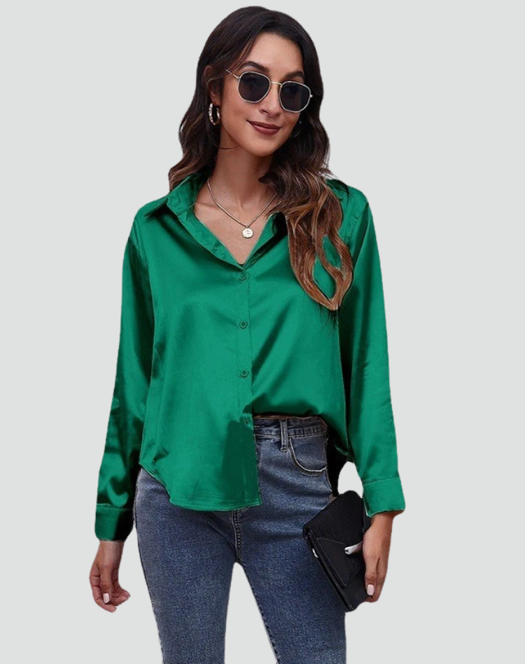 Classic Satin Blouse with Collar and Buttons
