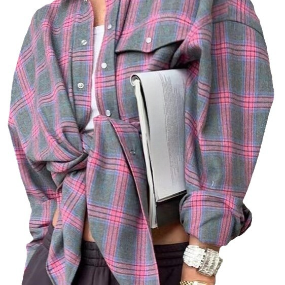 Chemise en flanelle oversize à carreaux pour femme, automne