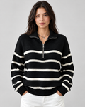 Pull chaud rayé pour femme à col roulé zippé