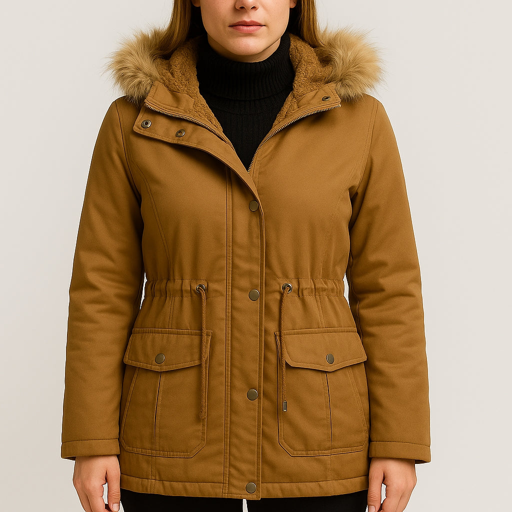 Warme dames winterparka met capuchon en bont