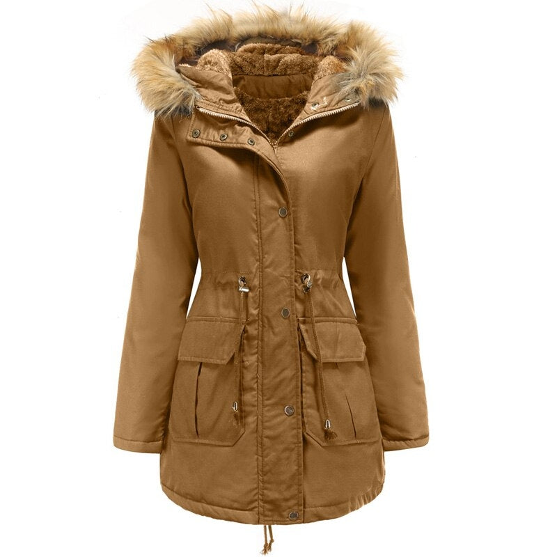 Warme dames winterparka met capuchon en bont