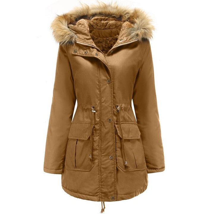 Warme dames winterparka met capuchon en bont