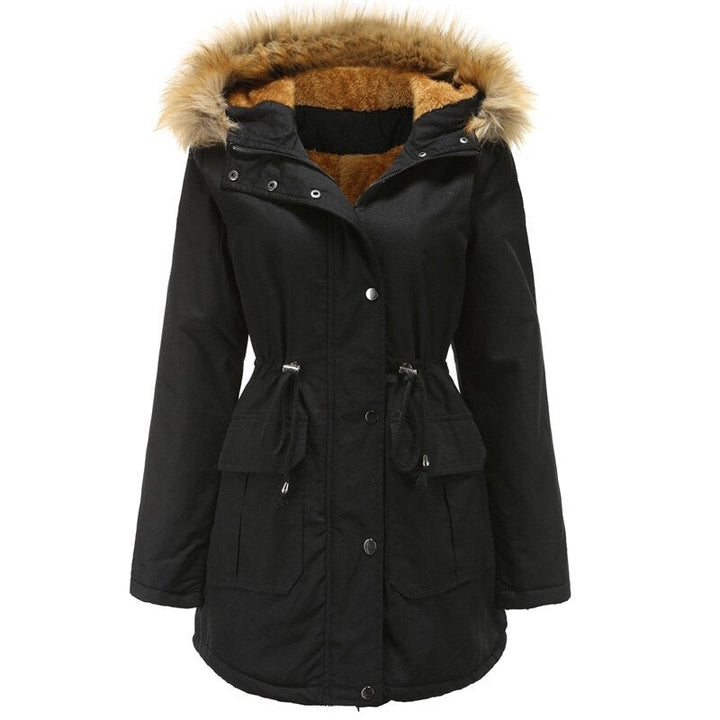Warme dames winterparka met capuchon en bont