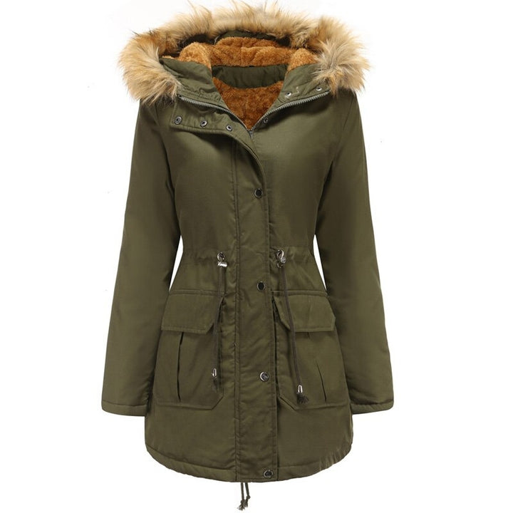 Warme dames winterparka met capuchon en bont