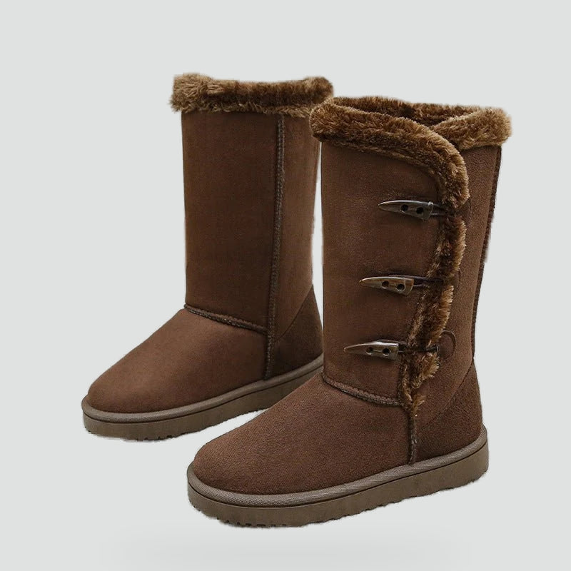 Bottes hautes pour femme en daim, fourrées, pour les promenades hivernales