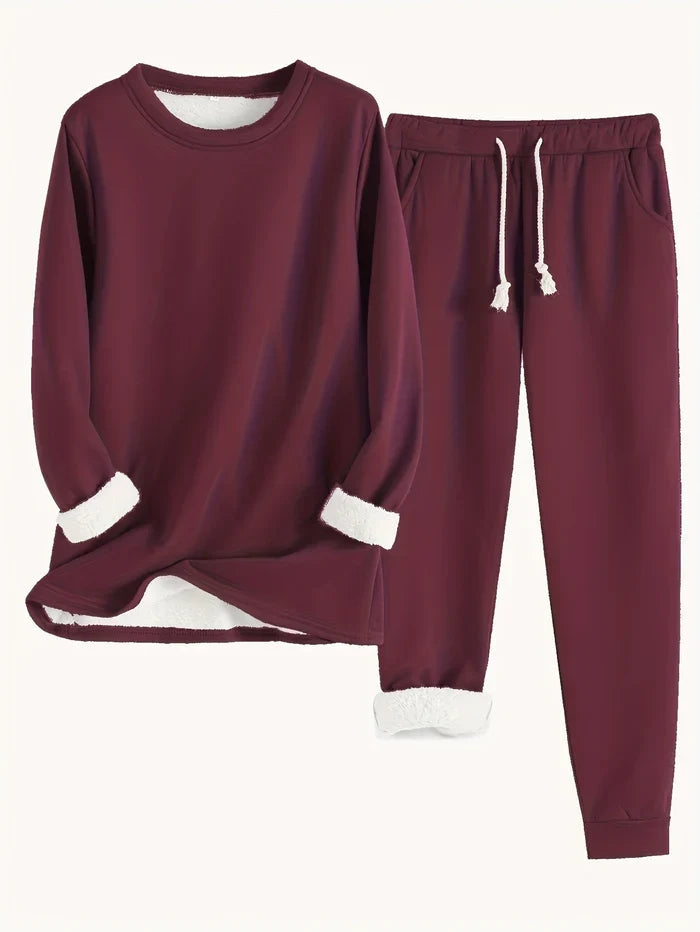 Ensemble chaud femme d’hiver avec sweat et pantalon à motif ours en peluche