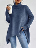 Pull chaud oversize pour femme à col roulé, avec dos allongé