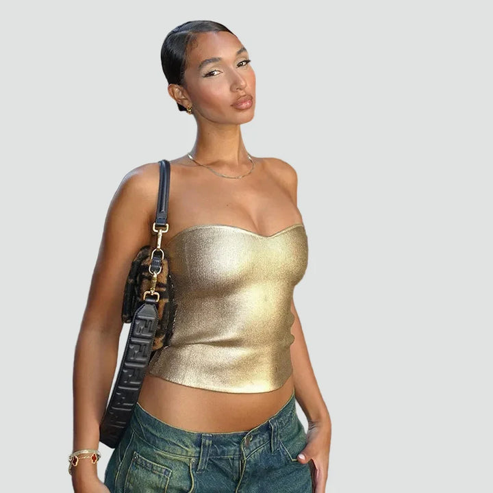 Top bandeau métallique pour femme sans bretelles pour soirée