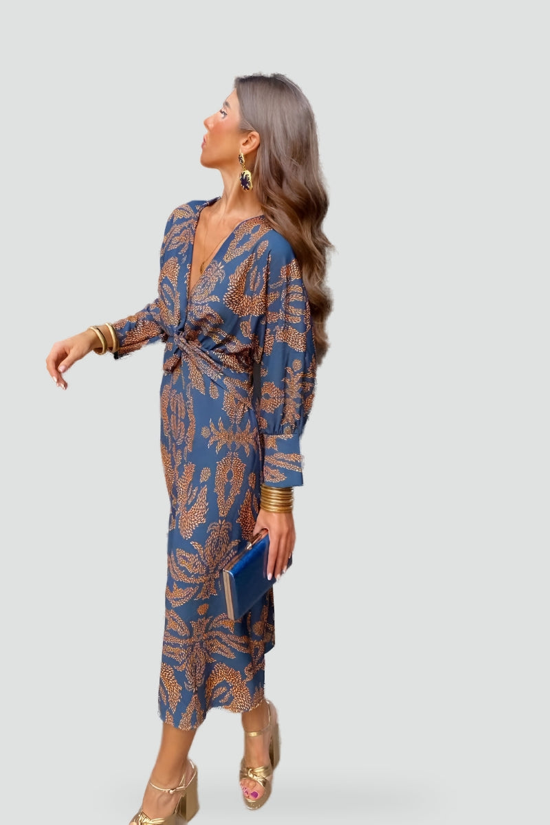 Robe midi pour femme avec décolleté en V et détail twist