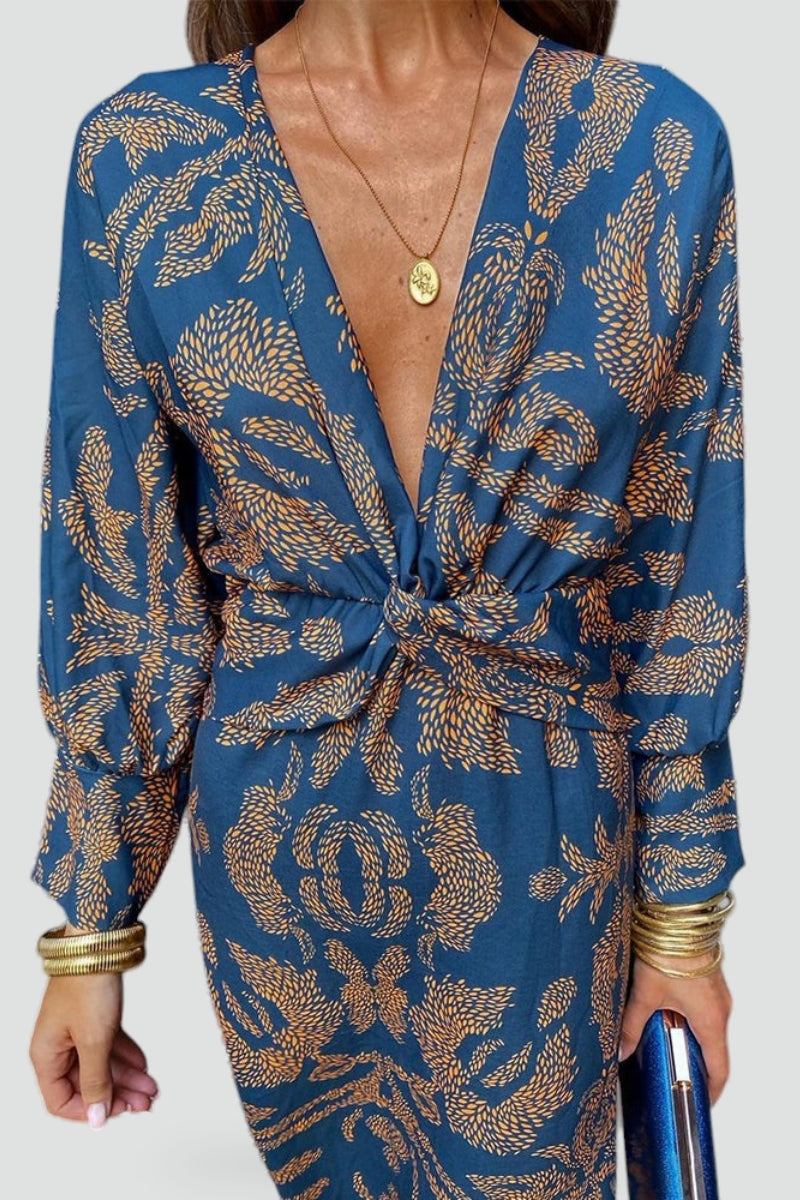 Robe midi pour femme avec décolleté en V et détail twist