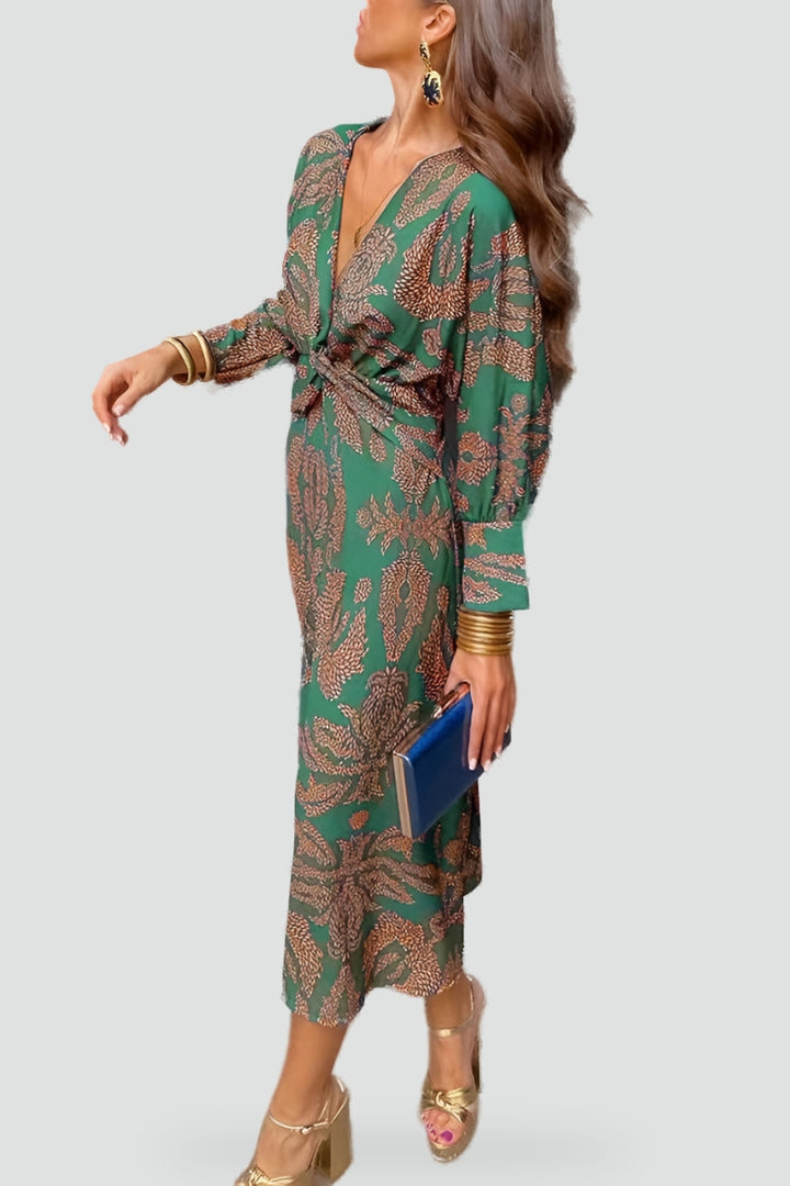 Robe midi pour femme avec décolleté en V et détail twist