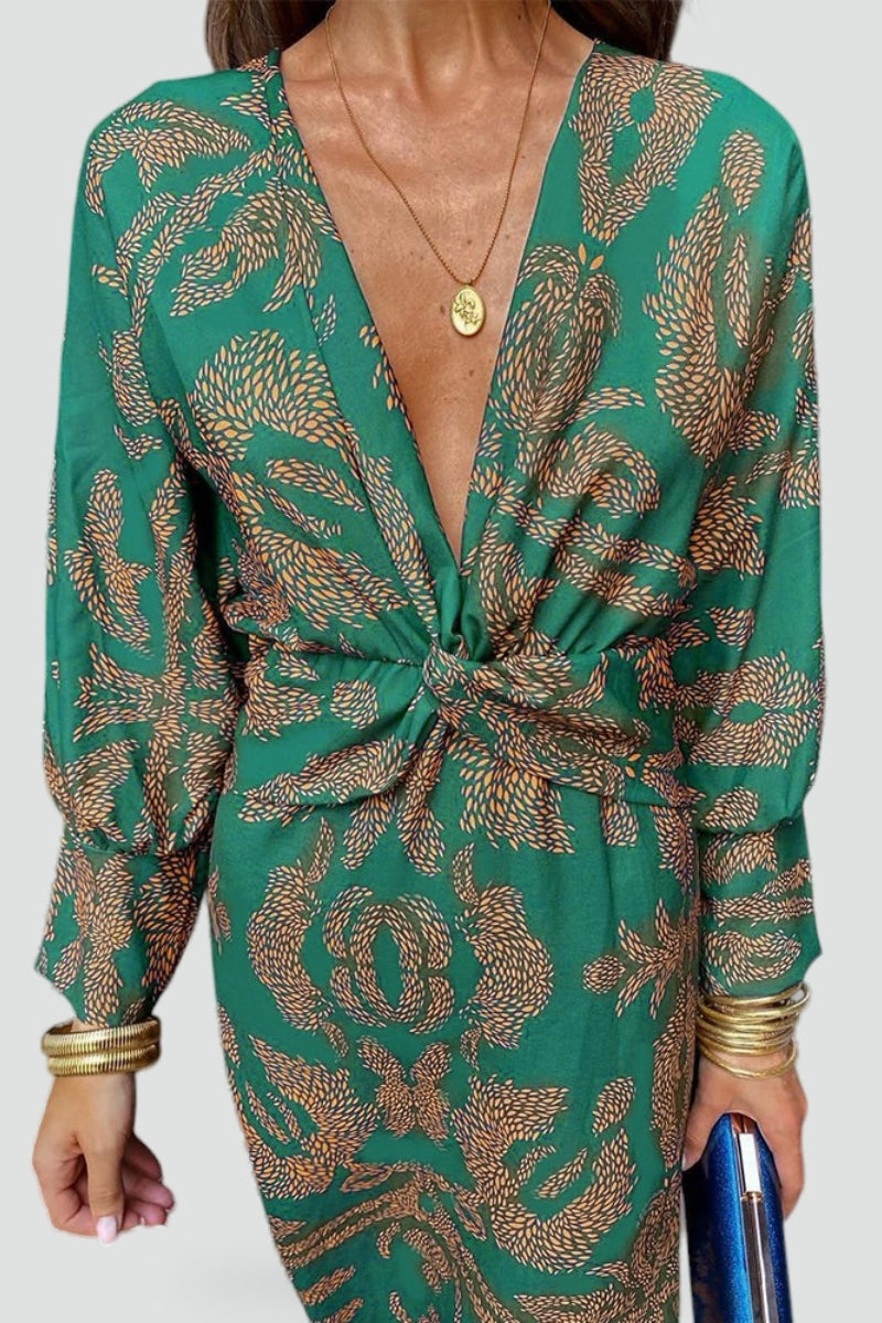 Robe midi pour femme avec décolleté en V et détail twist