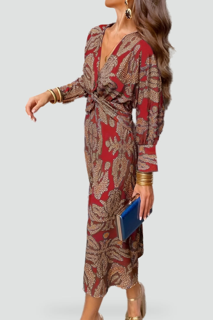 Robe midi pour femme avec décolleté en V et détail twist