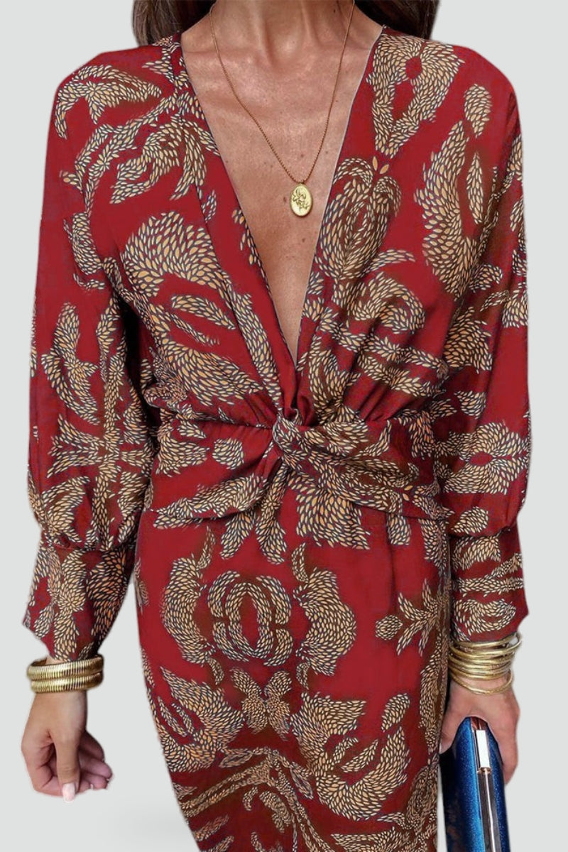 Robe midi pour femme avec décolleté en V et détail twist