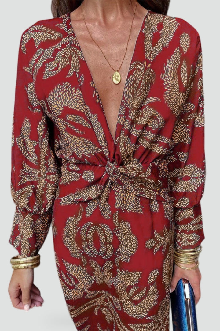 Robe midi pour femme avec décolleté en V et détail twist