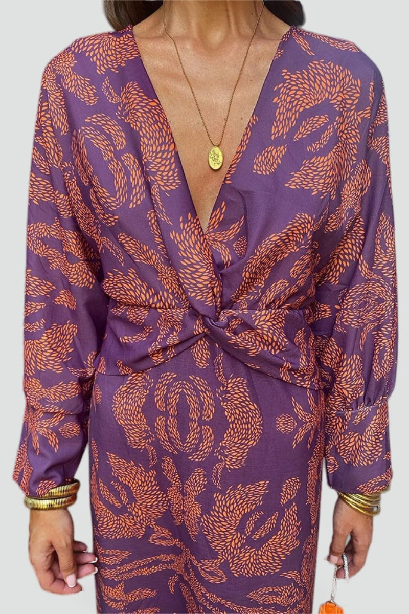 Robe midi pour femme avec décolleté en V et détail twist