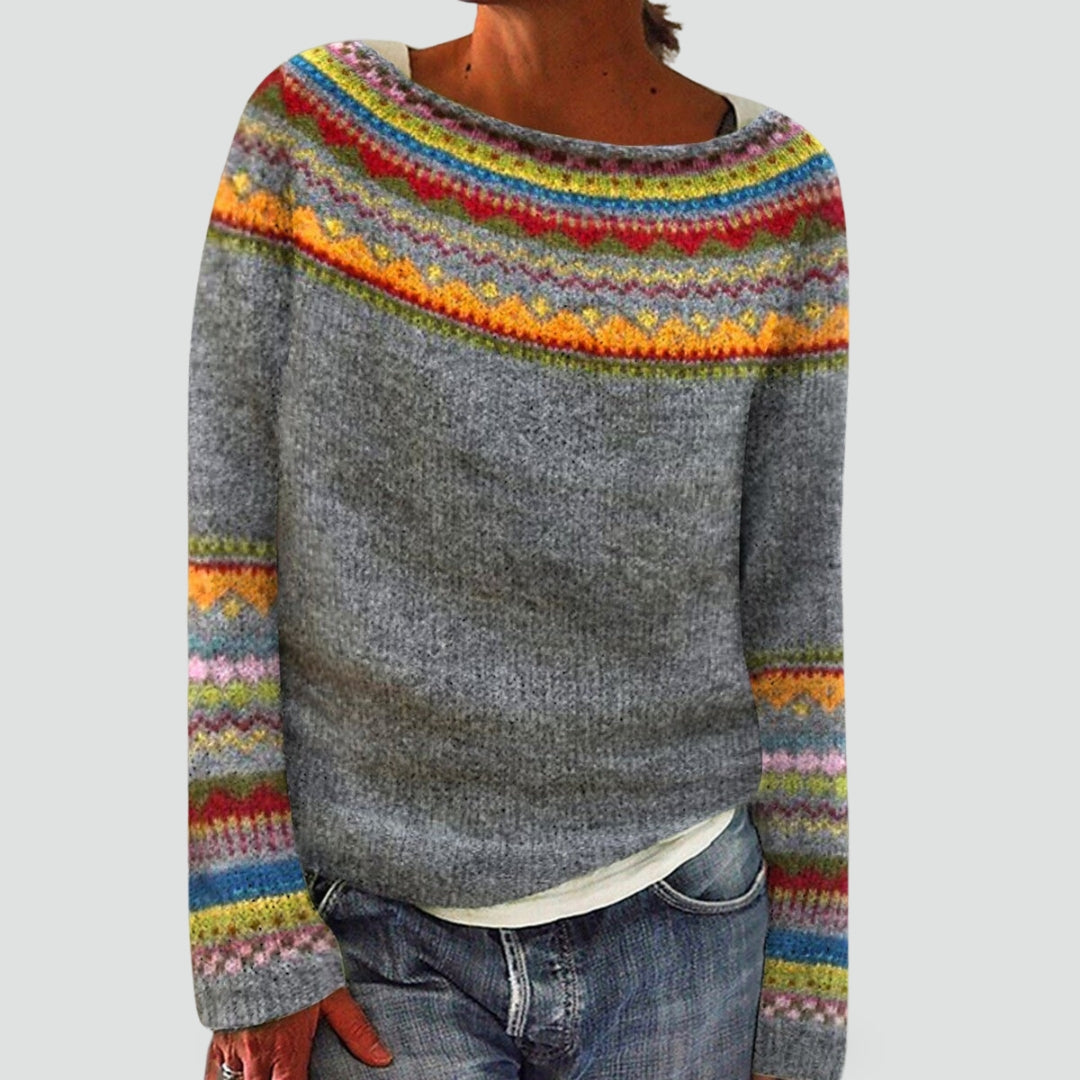 Pull coloré pour femme avec motif nordique et coupe ample
