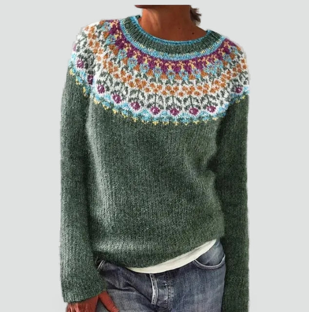 Pull coloré pour femme avec motif nordique et coupe ample