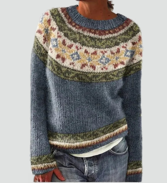 Pull coloré pour femme avec motif nordique et coupe ample