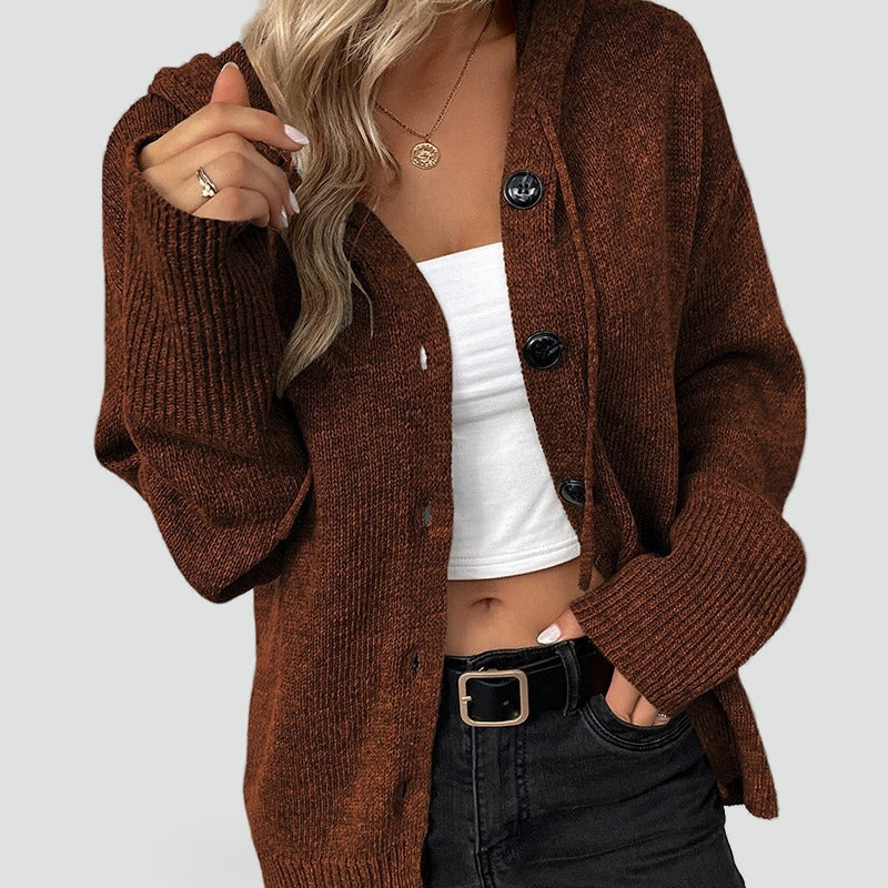 Cardigan ample pour femme à capuche et à boutons, pour l’automne