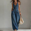 Combinaison en jean pour femme à jambes larges et poches