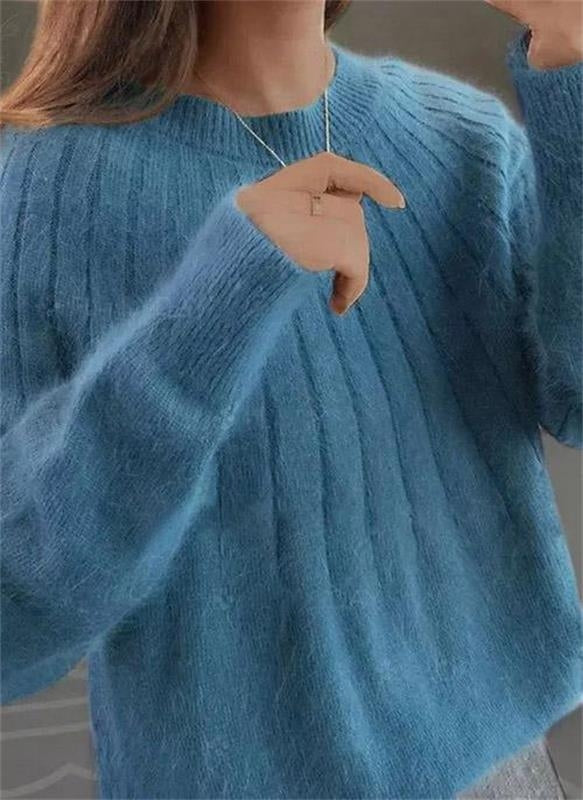 Pull doux pour femme en cachemire côtelé à col rond