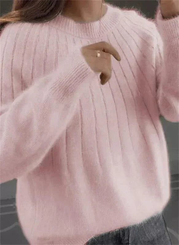 Pull doux pour femme en cachemire côtelé à col rond