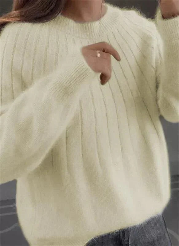 Pull doux pour femme en cachemire côtelé à col rond