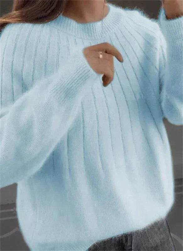 Pull doux pour femme en cachemire côtelé à col rond
