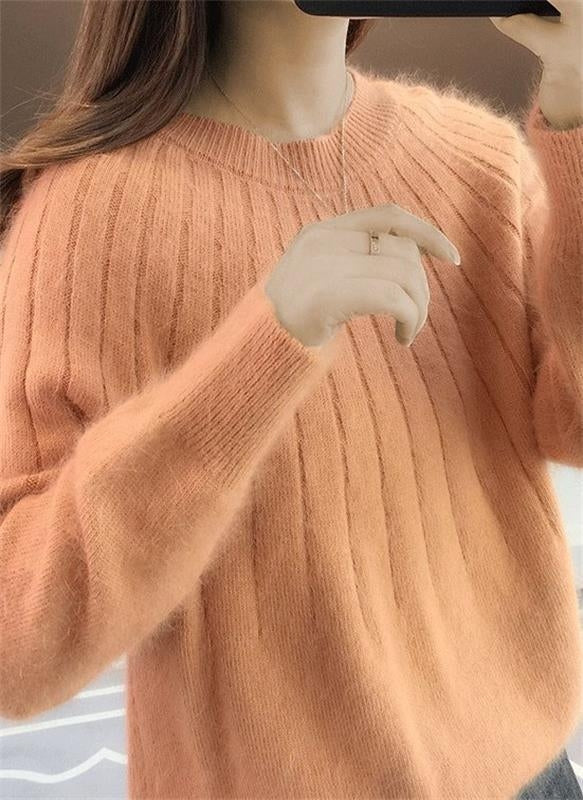 Pull doux pour femme en cachemire côtelé à col rond