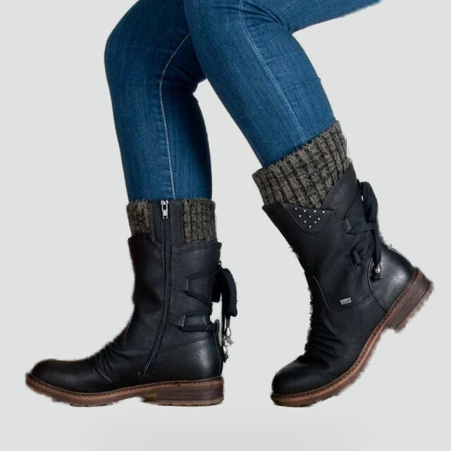 Bottines femme chaudes avec bord-côte en maille pour l’hiver