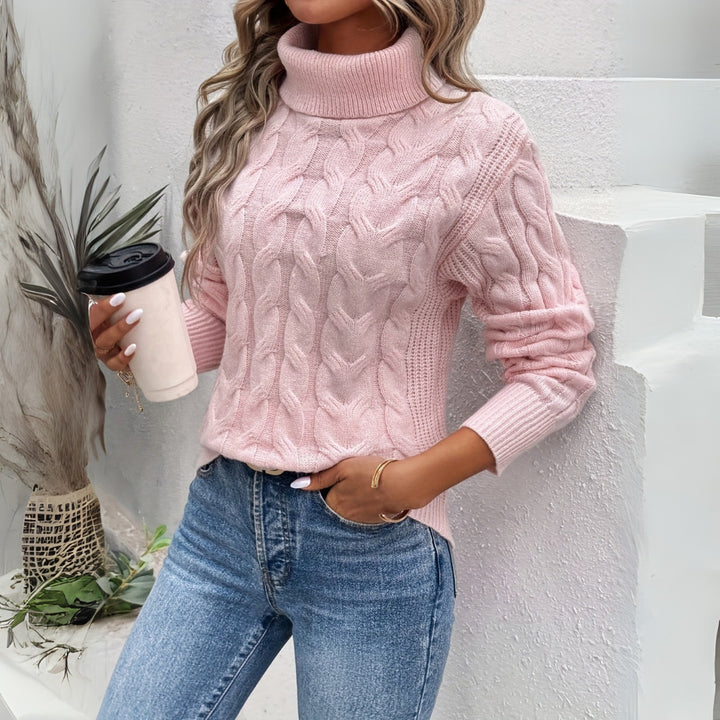 Dzianinowy sweter damski z golfem dopasowany do biura