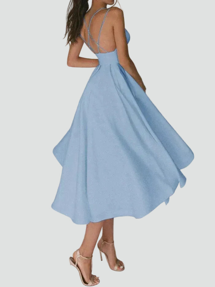 Robe midi évasée cocktail pour mariage avec décolleté en cœur