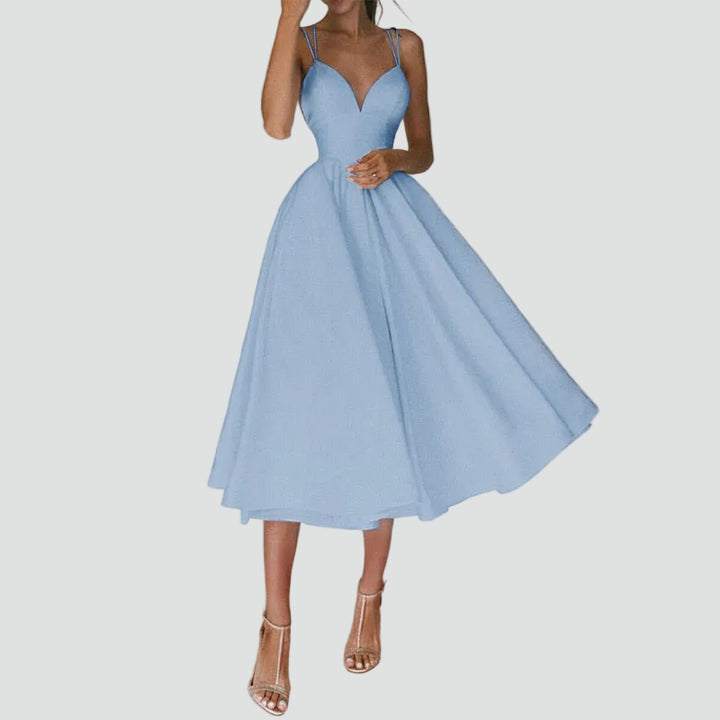 Robe midi évasée cocktail pour mariage avec décolleté en cœur